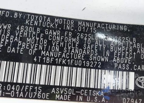 2015 Toyota Camry Se from USA, damaged, VIN 4T1BF1FK1FU019272